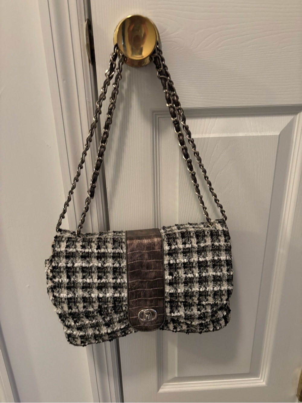 Tweed Chain Shoulder Bag in Black & White